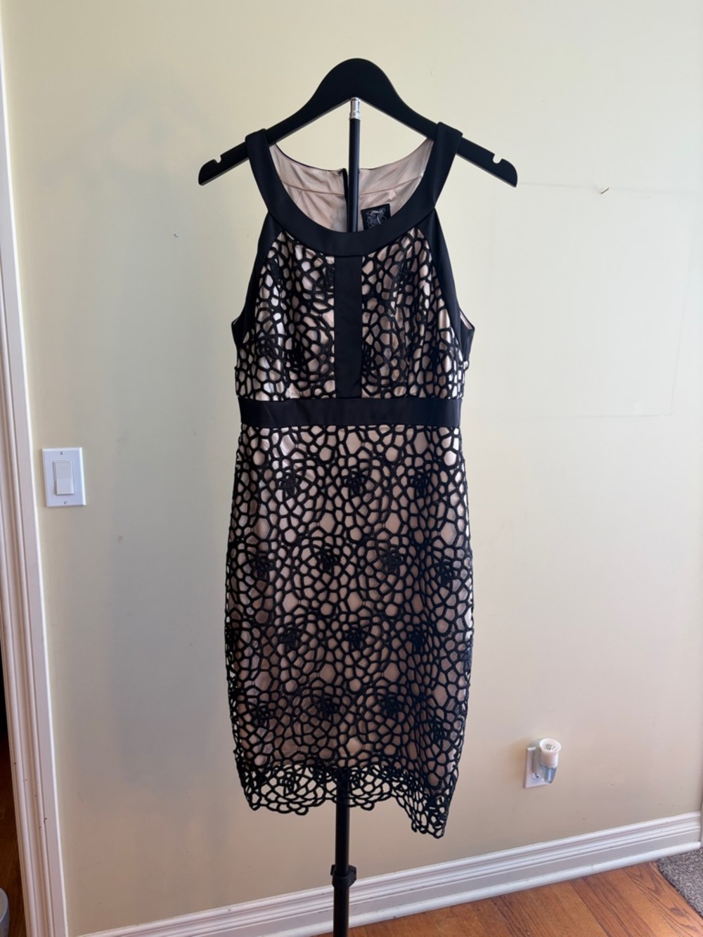 Jax Black Lace Overlay Midi Dress with Nude Lining